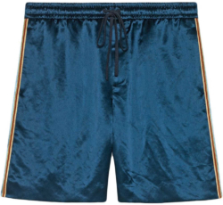 Gucci Blue And Brown Bi Material Printed Shorts