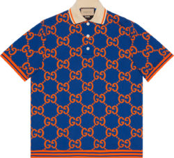 Gucci Blue And Orange Gg Polo Shirt 752173xjfso4102