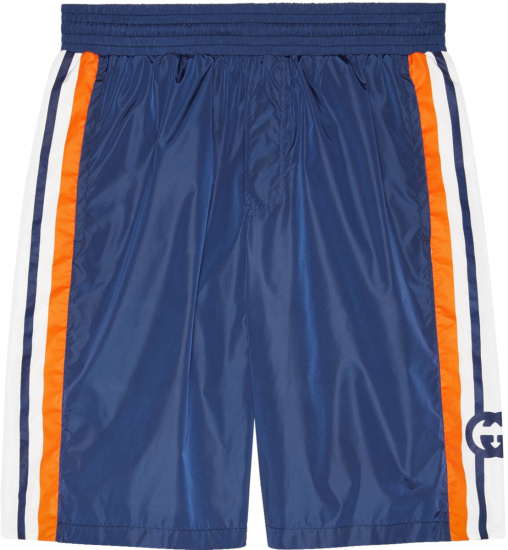 Gucci Blue And Orange Stripe Swim Shorts