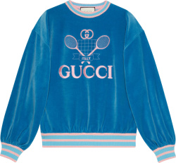 Gucci Blue And Pink Velvet Tennis Sweatshirt