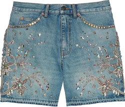 Gucci Blue Denim Studded Embellished Shorts