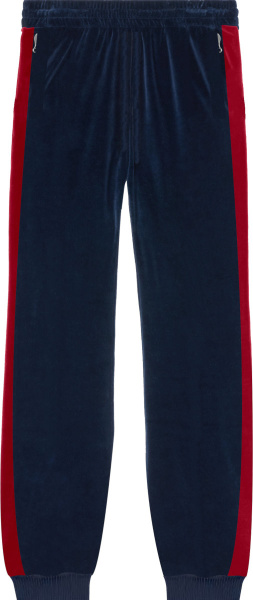 Gucci Blue Velvour And Red Panel Chenille Trackpants