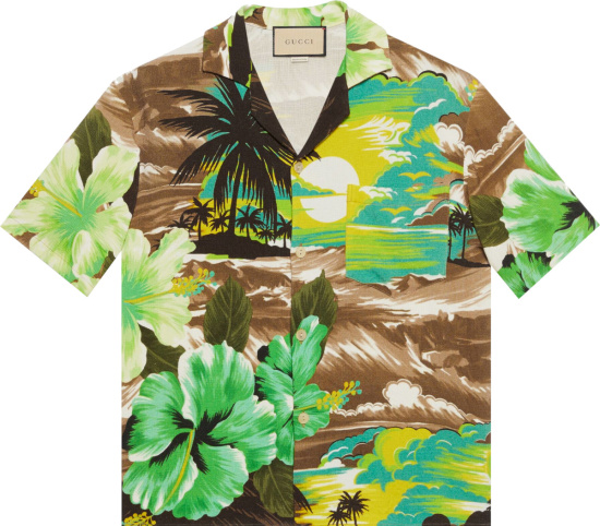 Gucci Brown And Green Hawaiian Love Parade Shirt