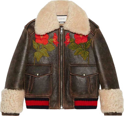 Gucci Brown Leather Shearling Trim Loved Jacket