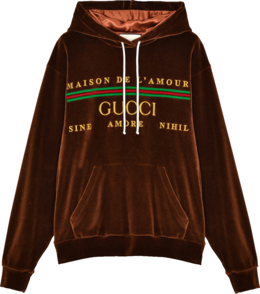 Gucci Brown Velour Logo Embroidered Hoodie