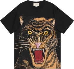 Gucci Embellished Cat Black T Shirt