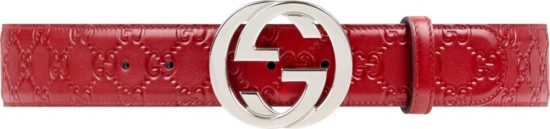 Gucci Gg Buckle Embossed Red Leather Belt