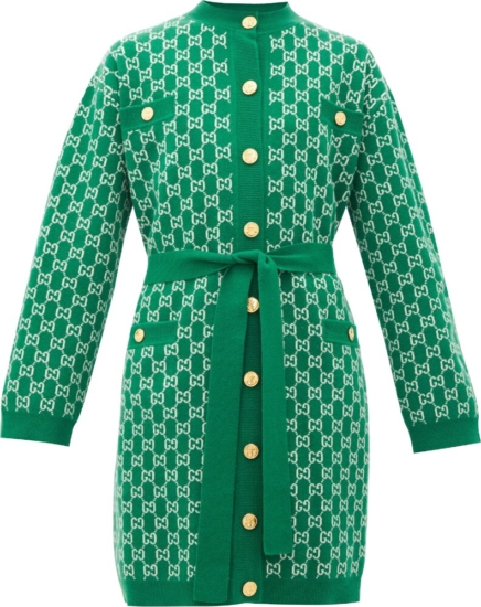 Gucci Gg Jacquard Green Wool Robe