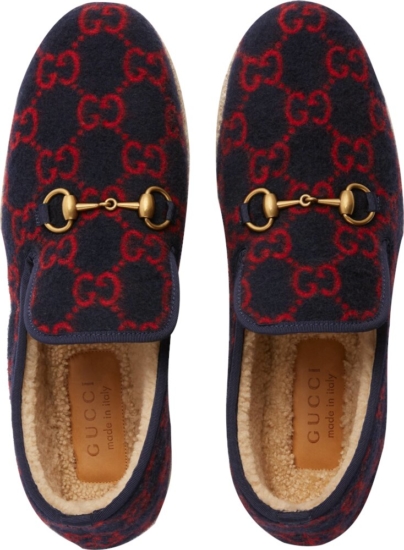 Gucci Navy & Red Wool 'Fria' Loafers | INC STYLE