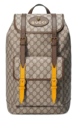 Gucci Gg Supreme Leather Backpack With Yellow Leather Straps Worn By Blueface