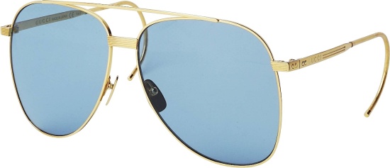 Gucci Gold And Blue Teardrop Aviator Sunglasses