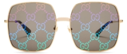 Gucci Gold Square Sunglasses With Logo Lenses