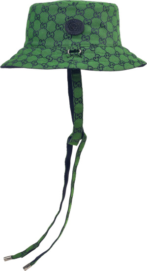 Gucci Green And Navy Gg Drawstring Bucket Hat