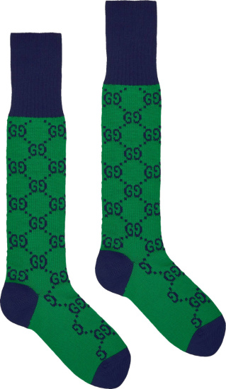 Gucci Green And Navy Gg Logo Socks 4710934g5923700