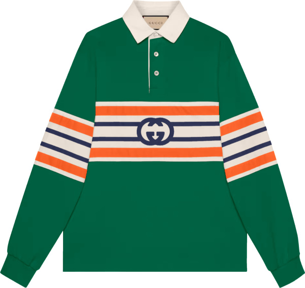 Gucci Green And Orange Gg Stripe Rugby Polo Shirt