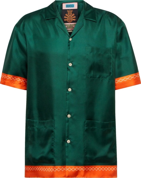 Gucci Green And Orange Trim Pineapple Logo Shirt