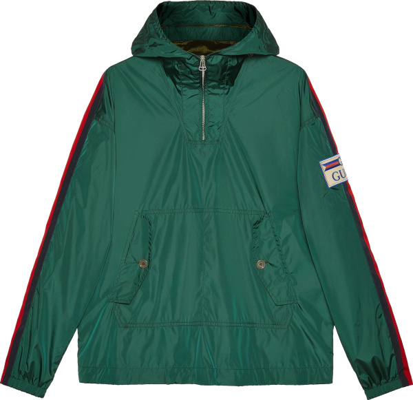 Gucci Green Nylon And Web Side Striped Anorak Jacket