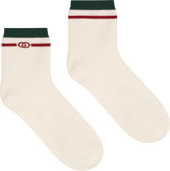 Gucci Green Red Striped White Socks 604040 4ga55 9266