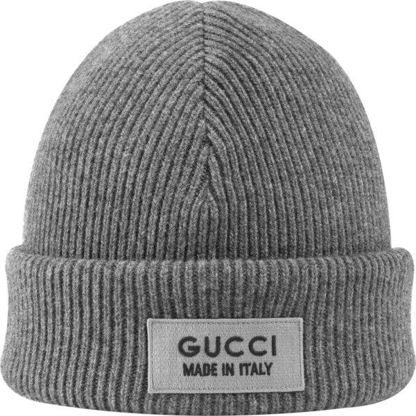 Gucci Grey Ribbed Knit Logo Beanie Hat 7725624g2001200