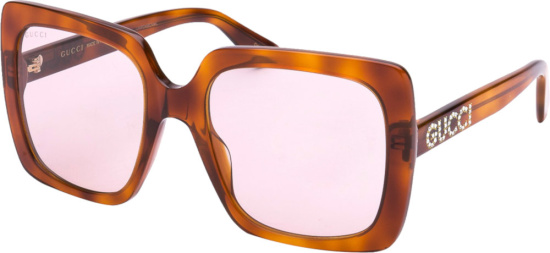 Gucci Havana And Pink Oversized Rhinestone Logo Sunglasses