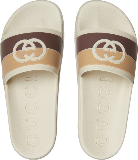 Gucci Ivory And Brown Gg Striped Rubber Sandals