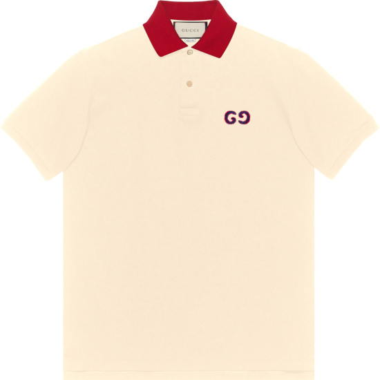 Gucci Ivory And Red Collar Polo Shirt