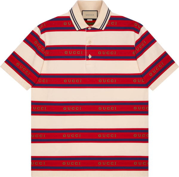 Gucci Ivory And Red Logo Stripe Polo