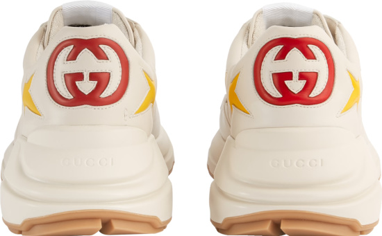 Gucci Ivory Leather Yellow Star And Red Gg Rhyton Sneakers