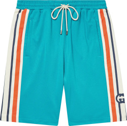 Gucci Light Blue And Orange Gg Stripe Shorts