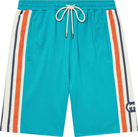 Gucci Light Blue And Orange Gg Stripe Shorts