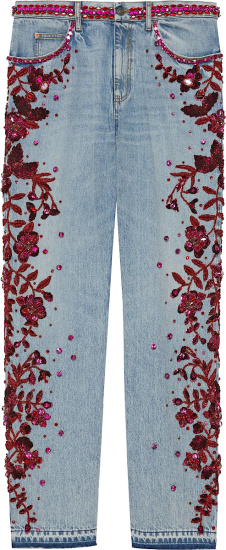 Gucci Light Blue Denim And Red Crystal Embroidered Jeans 623953xdb7b4452