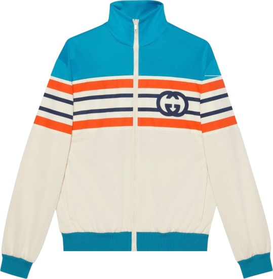 Gucci Light Blue Orange And White Gg Logo Track Jacket