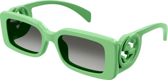 Gucci Light Green Wide Rectangular Gg Logo Hinge Sunglasses