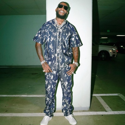 Gucci Mane All Smiles In A Louis Vuitton Leaf Print Denim Shirt And Pants