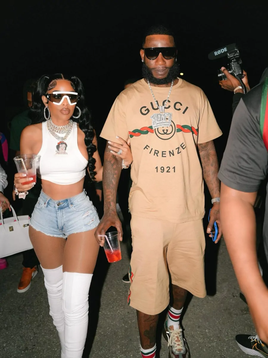 Gucci Mane: Celine Sunglasses, Gucci Beige Logo Tee + Shorts & Rhyton Sneakers