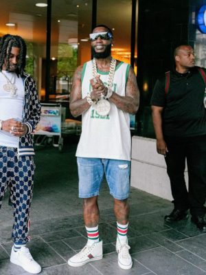 Gucci Mane Rick Owens Sunglasses Gucci Tank Top Denim Shorts Gucci Socks Gucci Sneakers