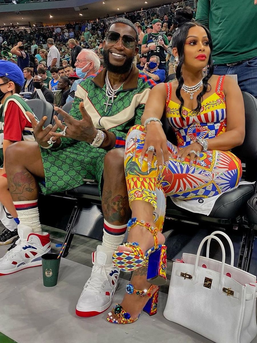 Gucci Mane Courtside In a Gucci Tracksuit, & Gucci High-Top Sneakers