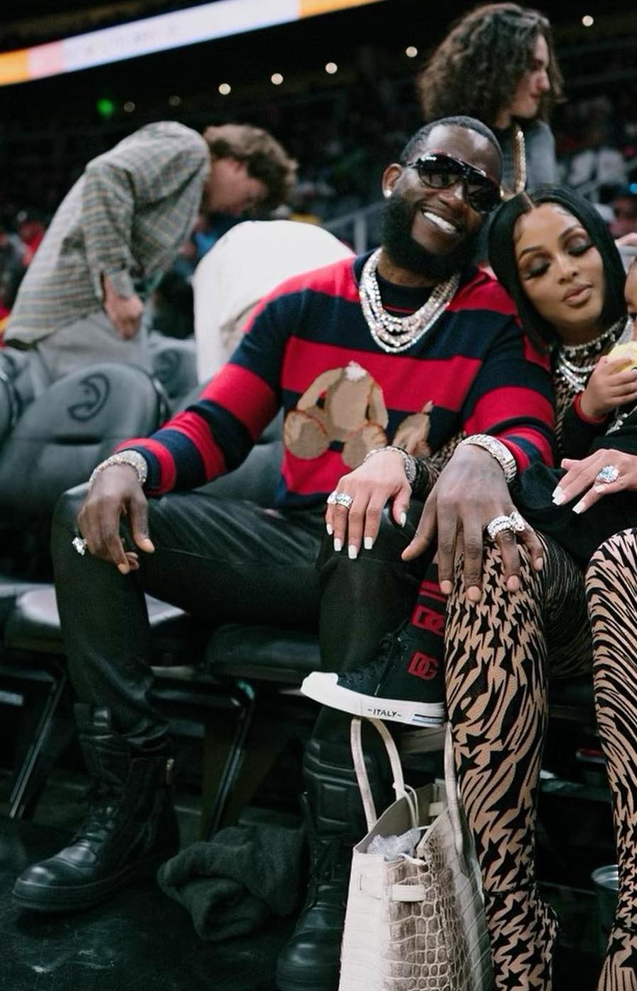 Gucci Mane Sits Courtside In a Teddy Bear Striped Sweater & Rick Owens Sneakers