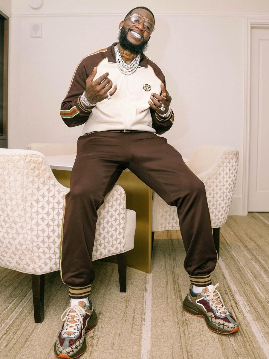 Gucci Mane Wearing a Brown & White Gucci Outfit
