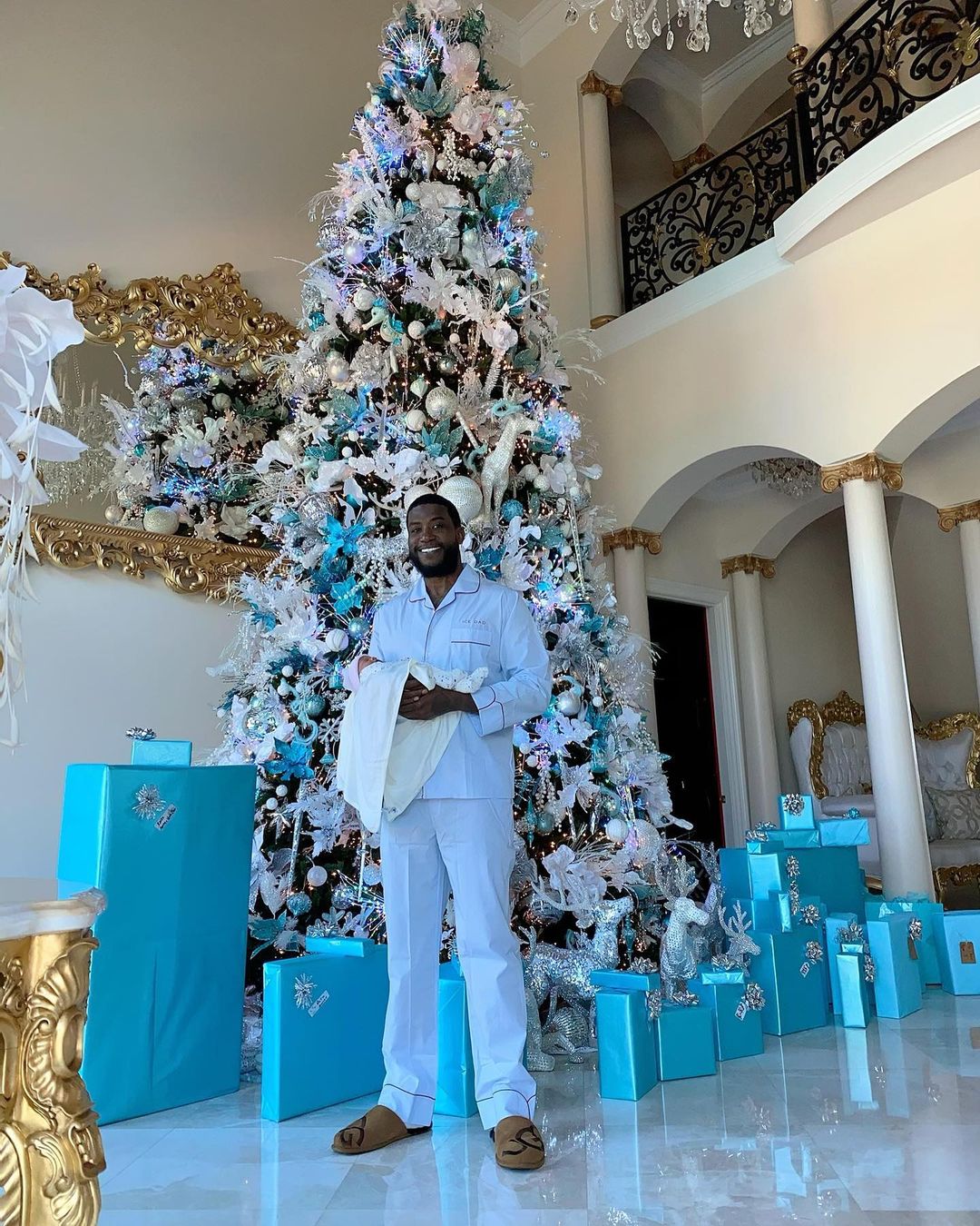 Gucci Mane Celebrated Christmas 2020 In Custom PJs & UGG Slippers