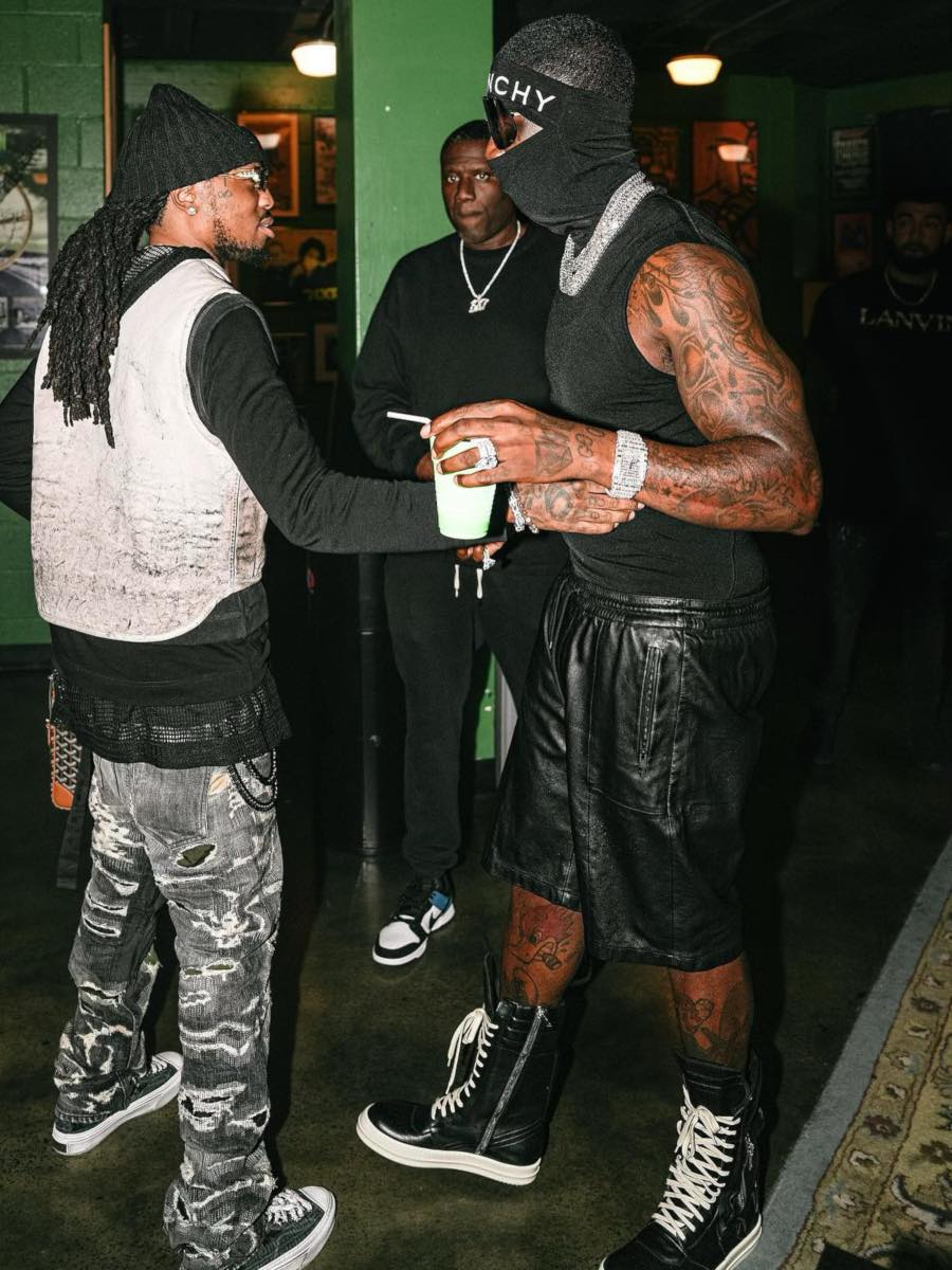 Gucci Mane: Givenchy Balaclava Shirt, Leather Shorts, & Cargo Sneakers