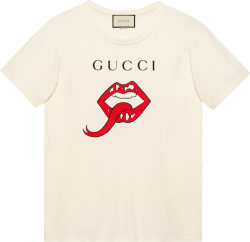 Gucci Mouth Print White T Shirt