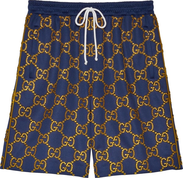 Gucci Navy And Gold Crystal Gg Shorts 655149xjdf34030