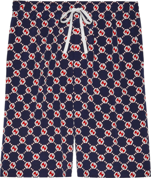 Gucci Navy And Red Hexagon Gg Shorts