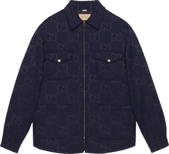 Gucci Navy Blue Jumbo Gg Shirt Jacket 694139zaidi4596