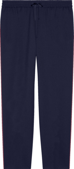 Gucci Navy Cotton Twill And Red Braided Side Stripe Pants