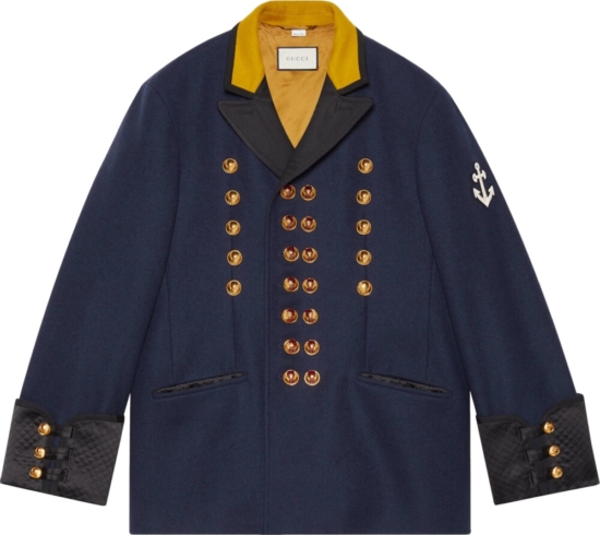 Gucci Navy Double Breasted Military Coat