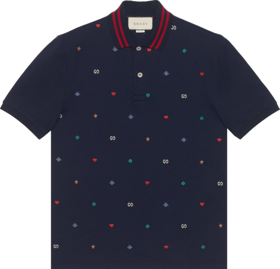 Gucci Navy Symbols Embroidered Polo Shirt