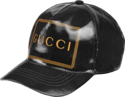 Black Patent & Gold Frame Logo Hat