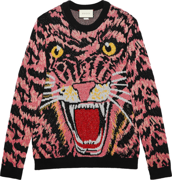 Gucci Pink And Black Allvoer Tiger Sweater